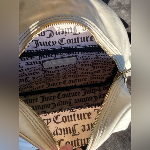 Juicy Couture velvet backpack. Ivory w/rhinestone logo. Ivory. NWT. Great gift. - Picture 8 of 16